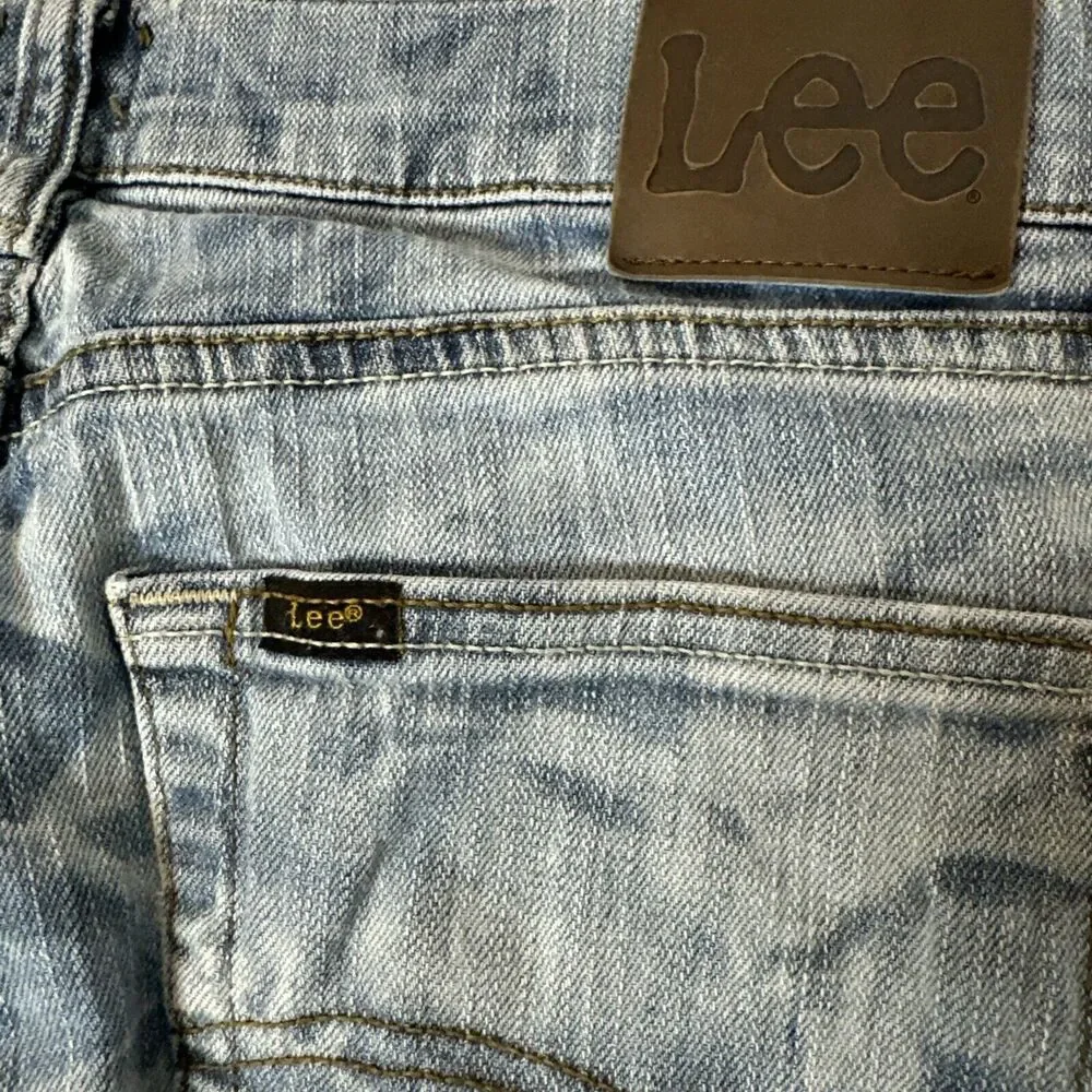 Y2k Lee Mens Regular Straight Fit Jeans 32x30 Blue Acid Wash Denim - Picture 7 of 8